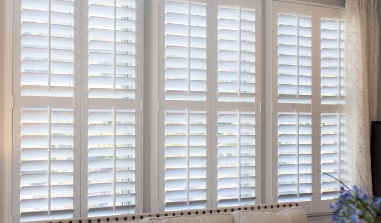 Faux wood plantation shutters in Denver